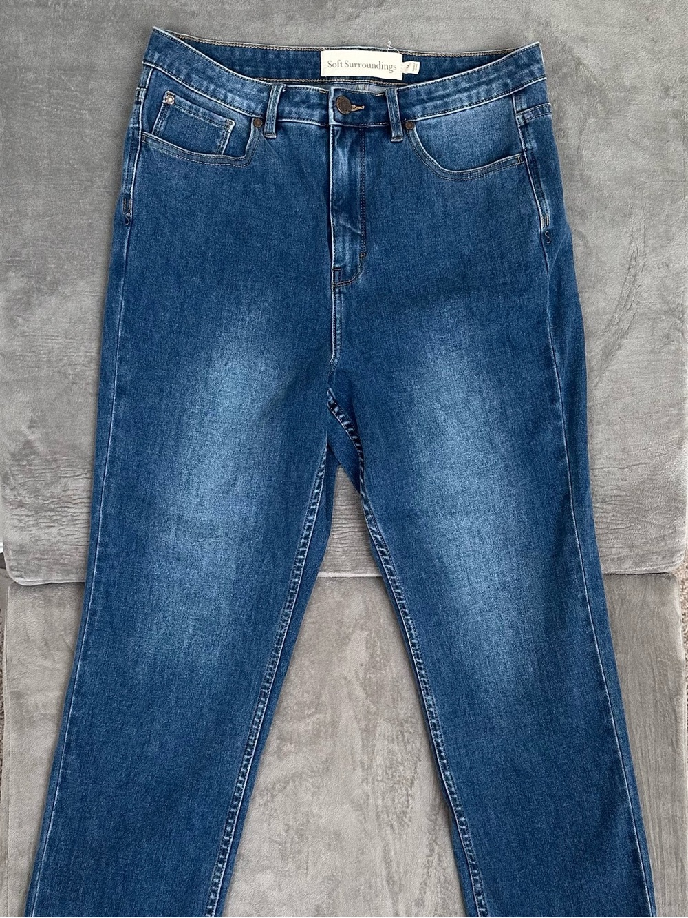 Soft Surroundings Medium Blue Denim Jeans with Decorative Button